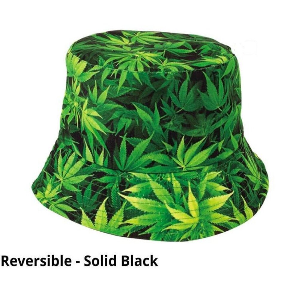 New Green Repeating Pot Leaf Marijuana Bucket Hat Adult One Size Smoke Weed NWT - Picture 1 of 2